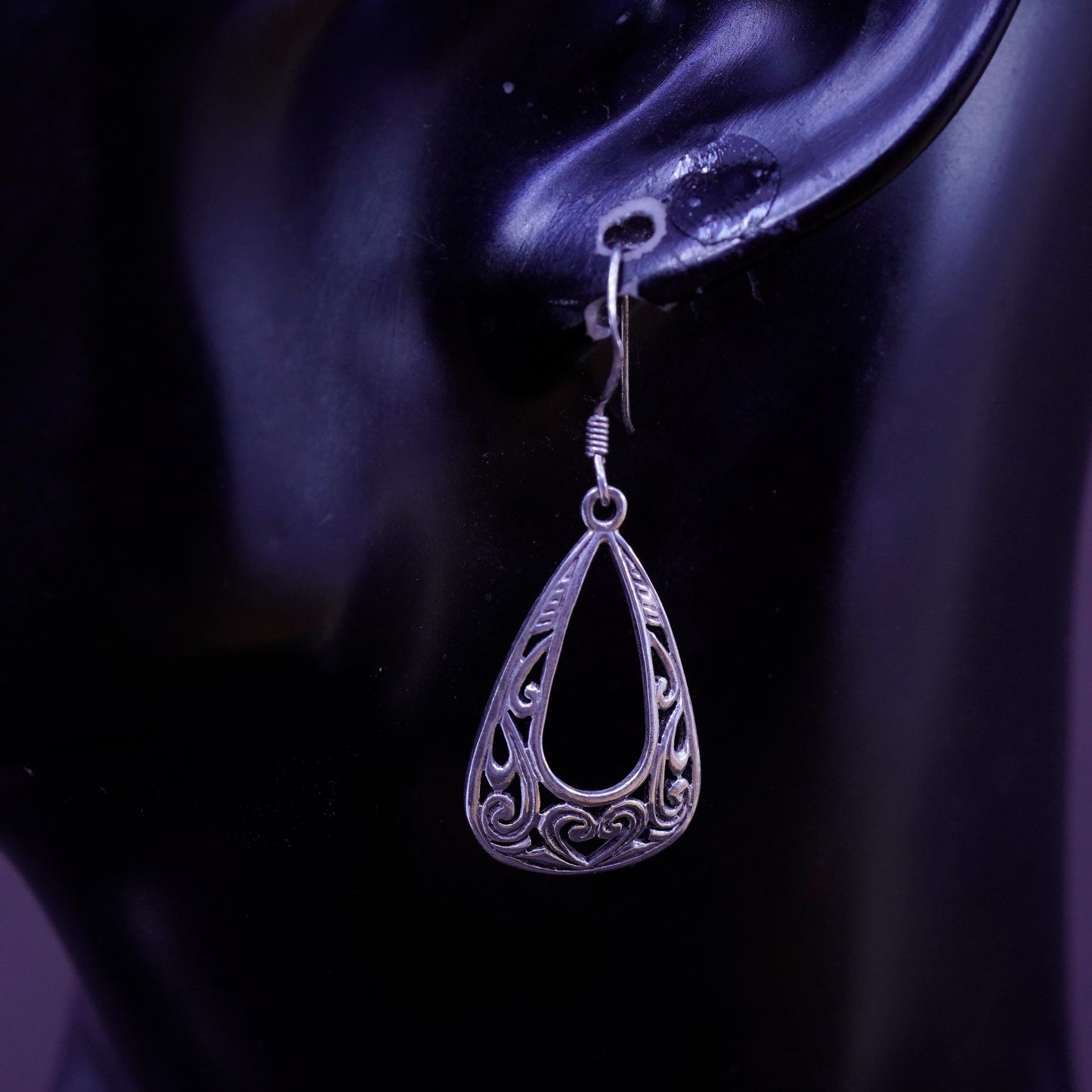 Vintage Sterling silver handmade earrings, filigree 925 teardrops