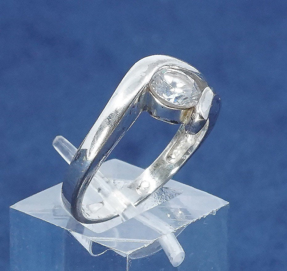 sz 7, vtg sterling silver handmade 925 w/ crystal, anniversary engagement ring