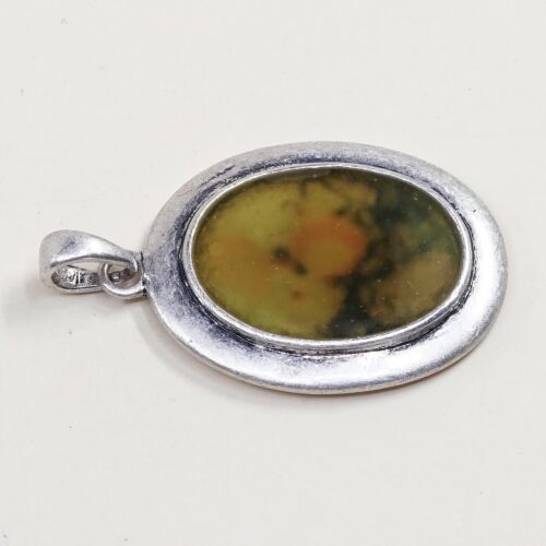 Vintage Sterling Silver Handmade Pendant, 925 Silver With Resin Inkay