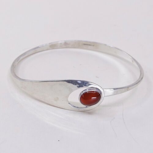 6.75”, ed levin sterling Spoon Bangle, Simple 925 Silver Bracelet W/ Carnelian