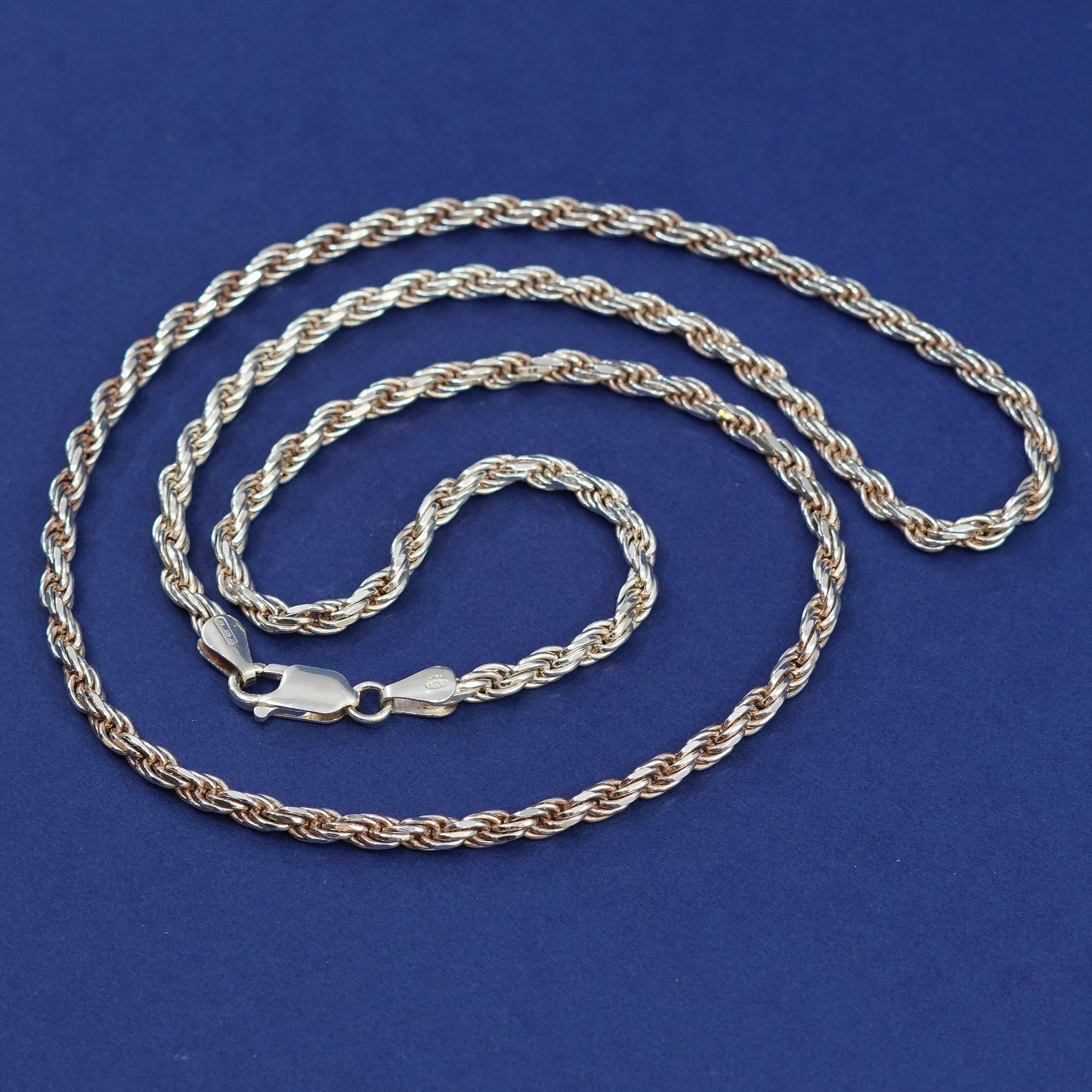 24”, 4mm, vintage Sterling silver handmade necklace, 925 diamond cut rope chain