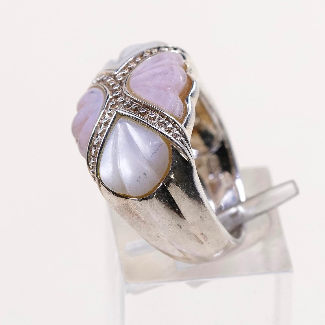 sz 6, vtg sterling silver handmade ring, 925 w/ mother of pearl n beads