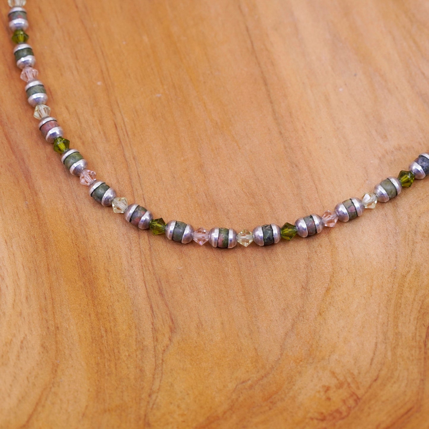 16”, vintage sterling 925 silver handmade necklace with jasper beads