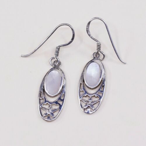 Vtg Sterling Silver Handmade Earrings, 925 Silver Mop dangle W/ Bali filigree