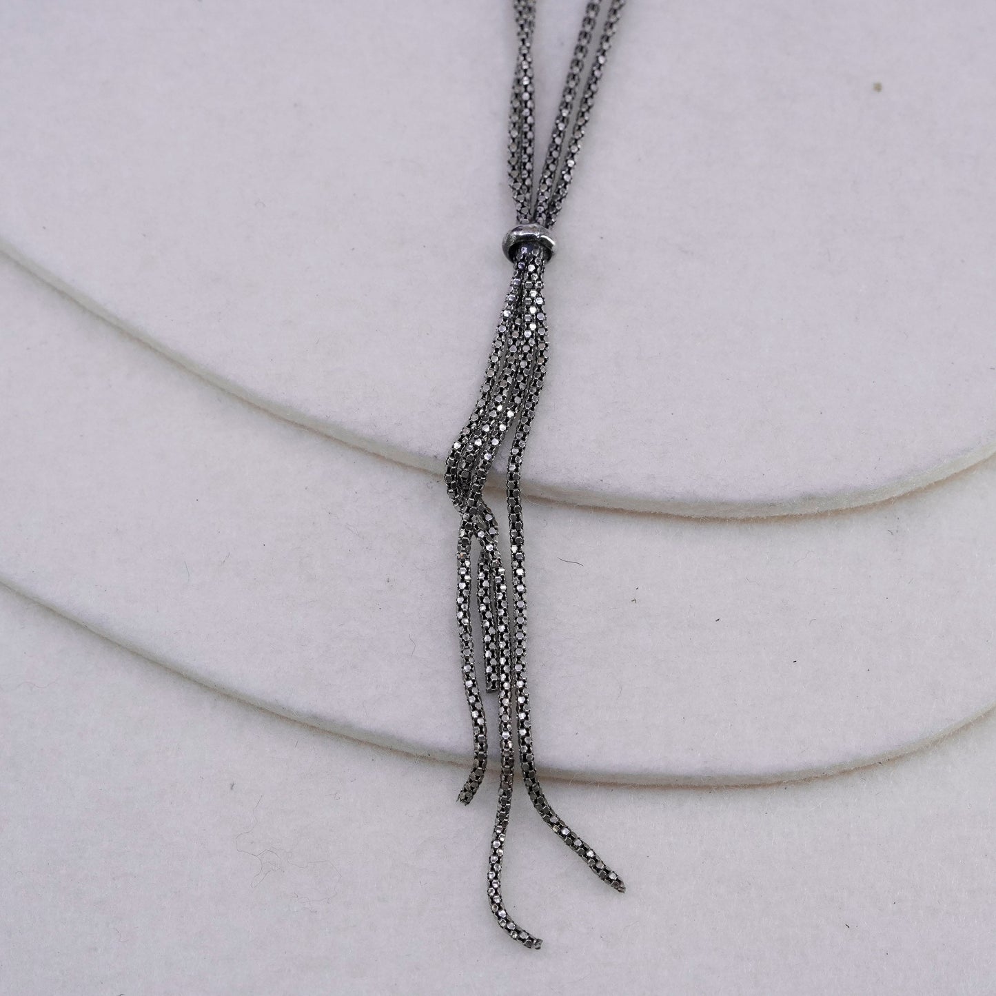 18+2”, Sterling 925 silver double strands popcorn chain necklace fringe pendant