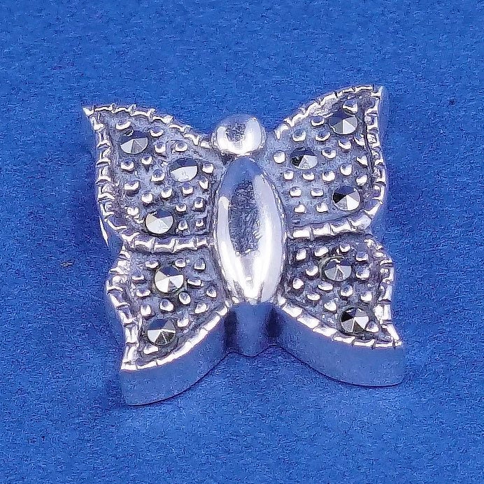 vtg Sterling silver handmade pendant, 925 butterfly w/ marcasite