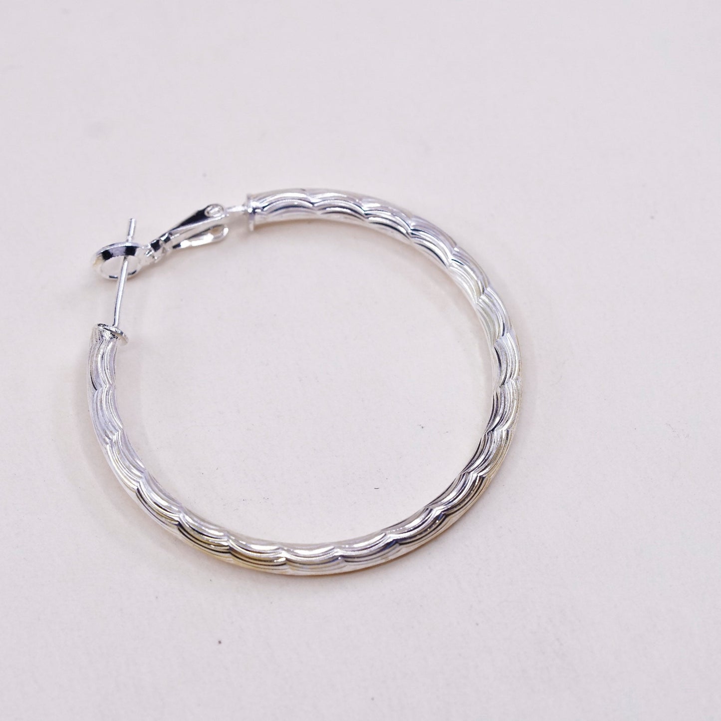 1.5”, VTG sterling silver loop earrings, textured minimalist primitive hoops