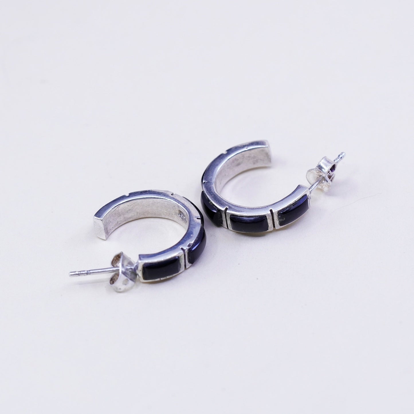 0.75” Sterling silver handmade earrings, 925 hoops Huggie with obsidian beads