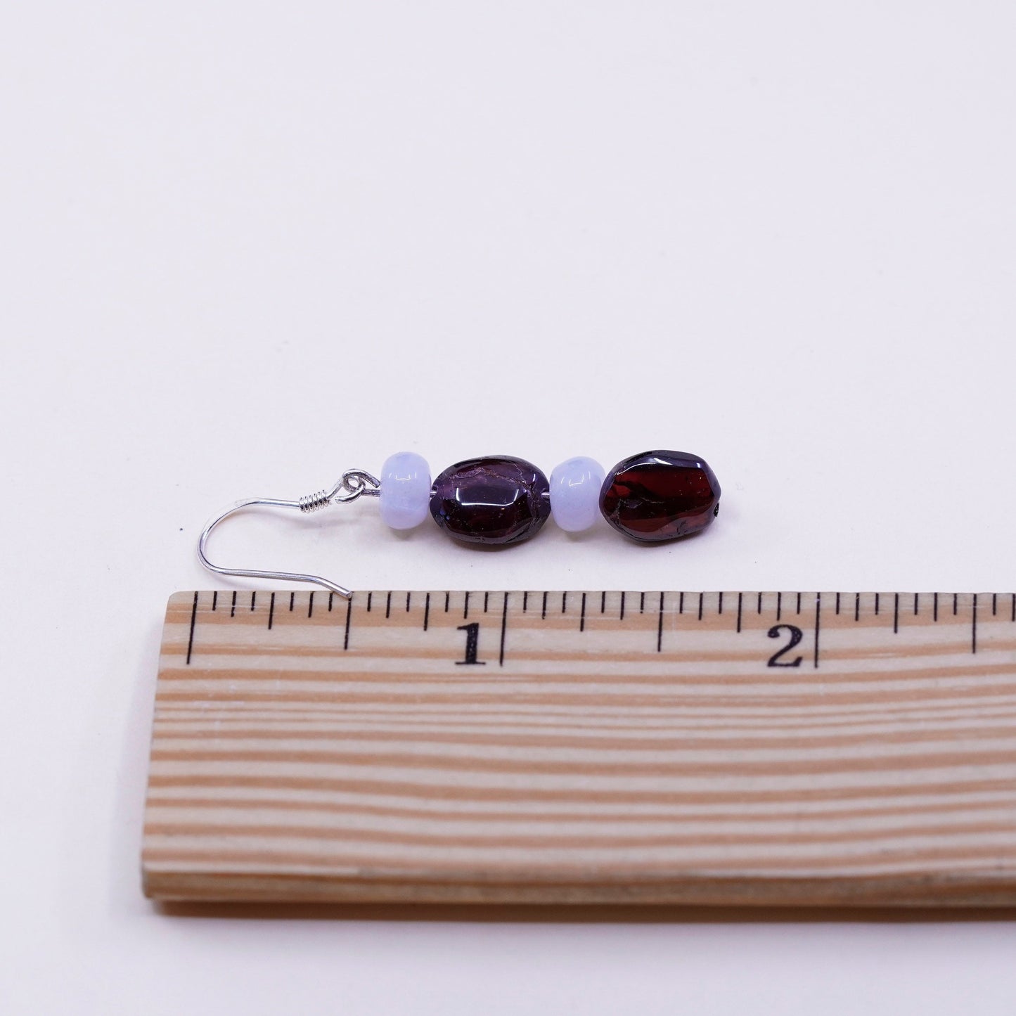 Vintage Sterling silver handmade earrings, garnet agate beads