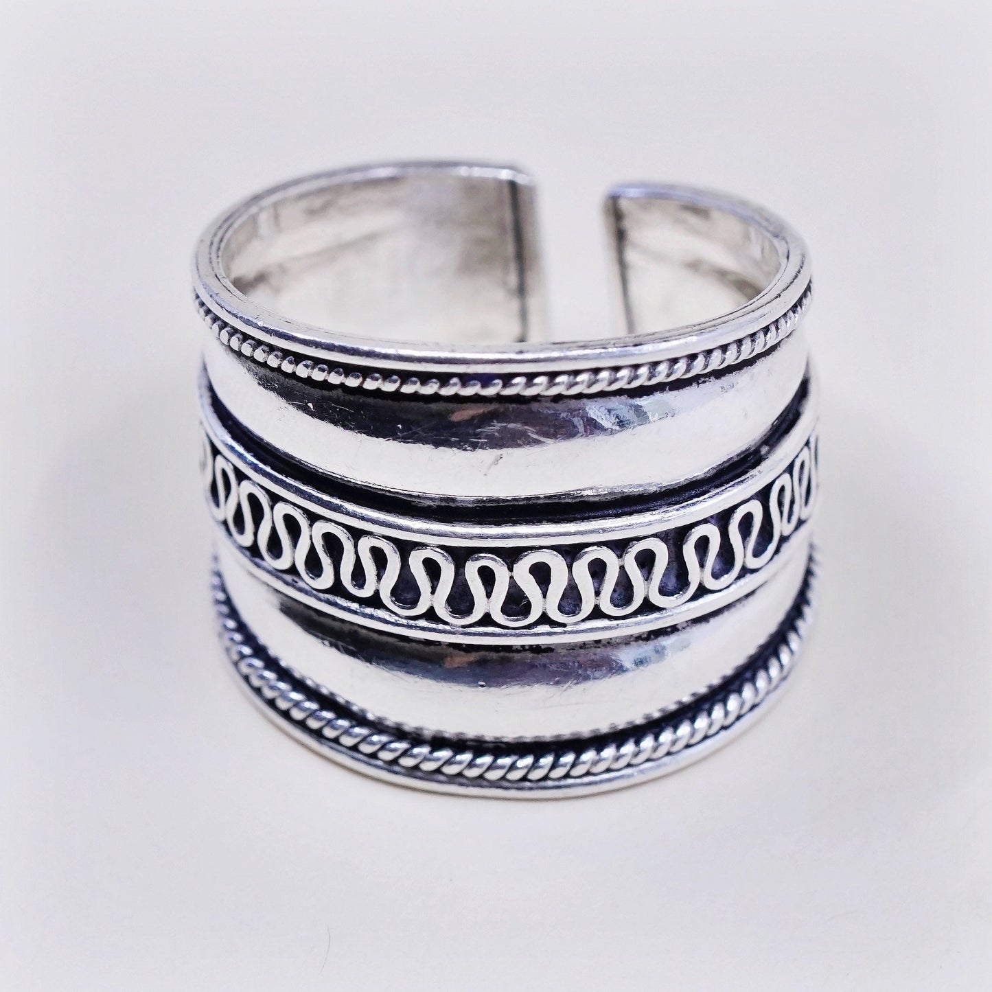 Size 9.5, Vintage sterling silver handmade ring, 925 cable textured wide band