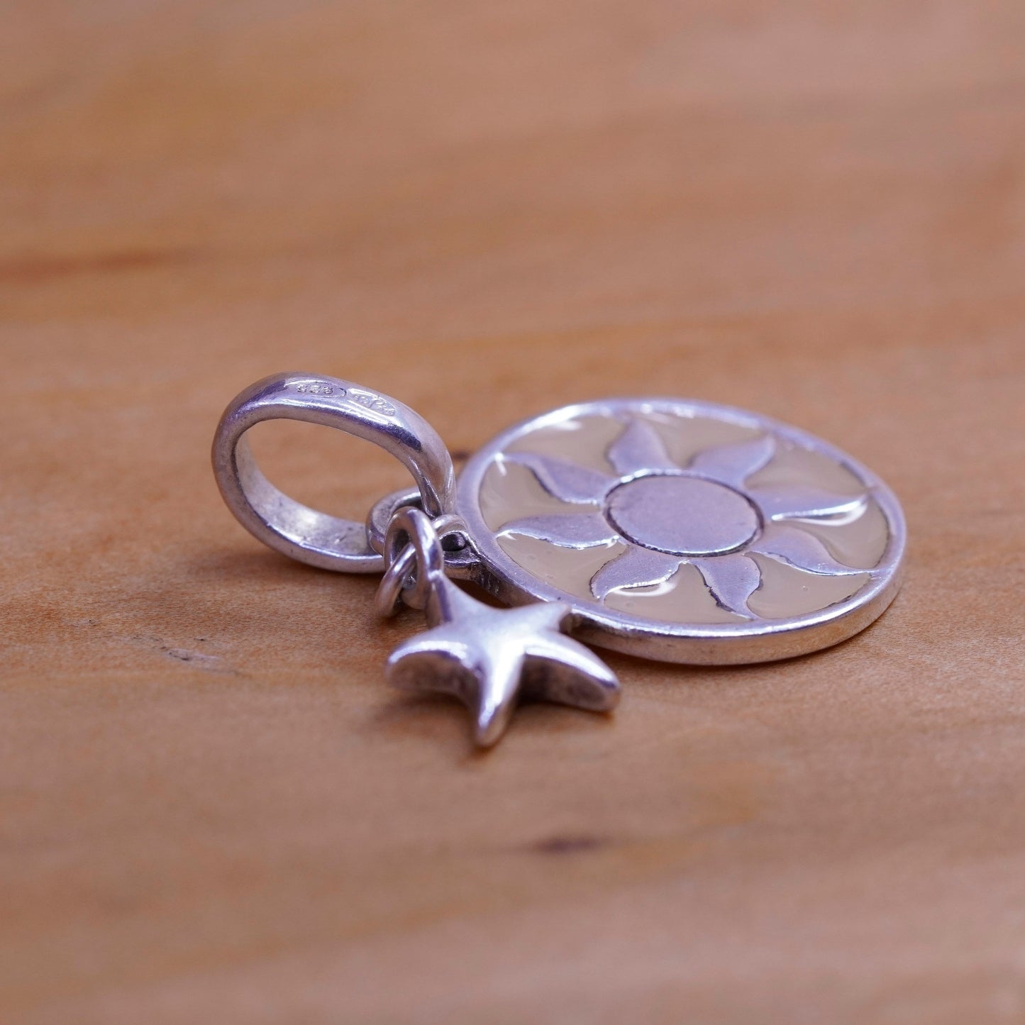 vtg Sterling silver handmade flower pendant, 925 Tag charm enamel flower star
