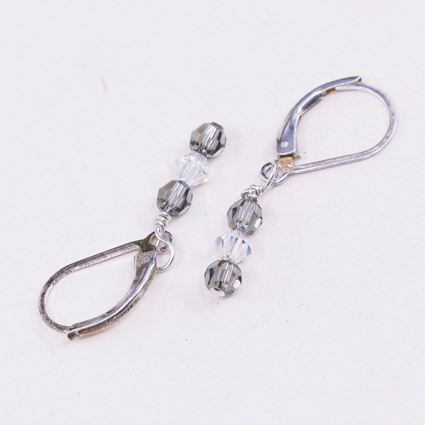 Vintage Sterling silver handmade earrings, 925 hooks with crystal drops