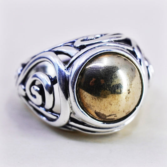 sz 7.5, Carolyn pollack two tone sterling 925 silver handmade scroll ring band