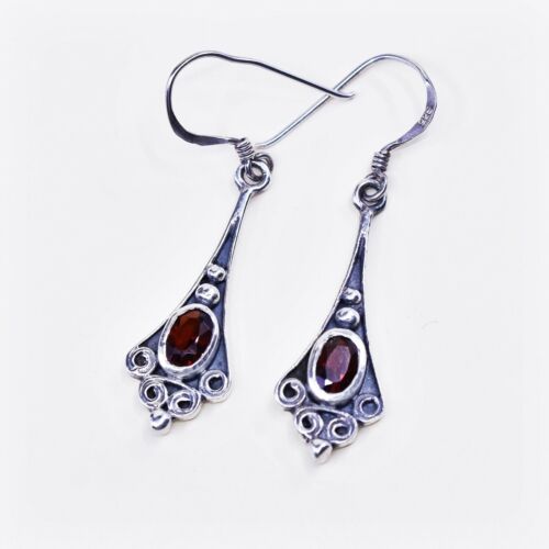 vtg Sterling silver handmade earrings, 925 Teardrop w/ ruby, stamped 925