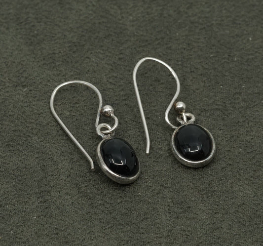vtg sterling silver handmade earring Mexico 925 w/ oval obsidian