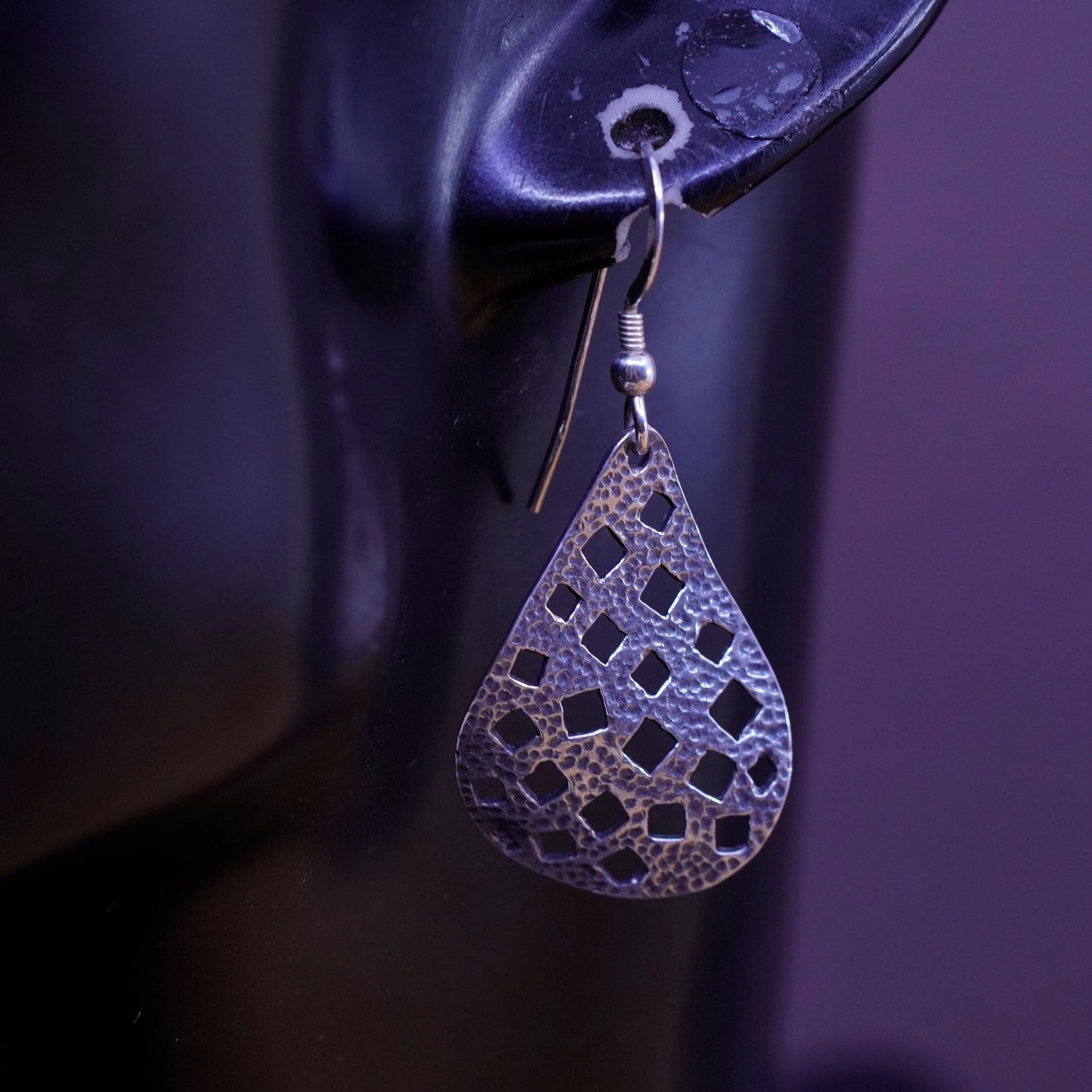 Vintage Sterling silver handmade earrings, filigree 925 teardrop drops