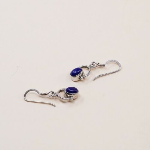 Vtg Sterling Silver Handmade Earrings, 925 Silver W/ Blue Onyx Inlay