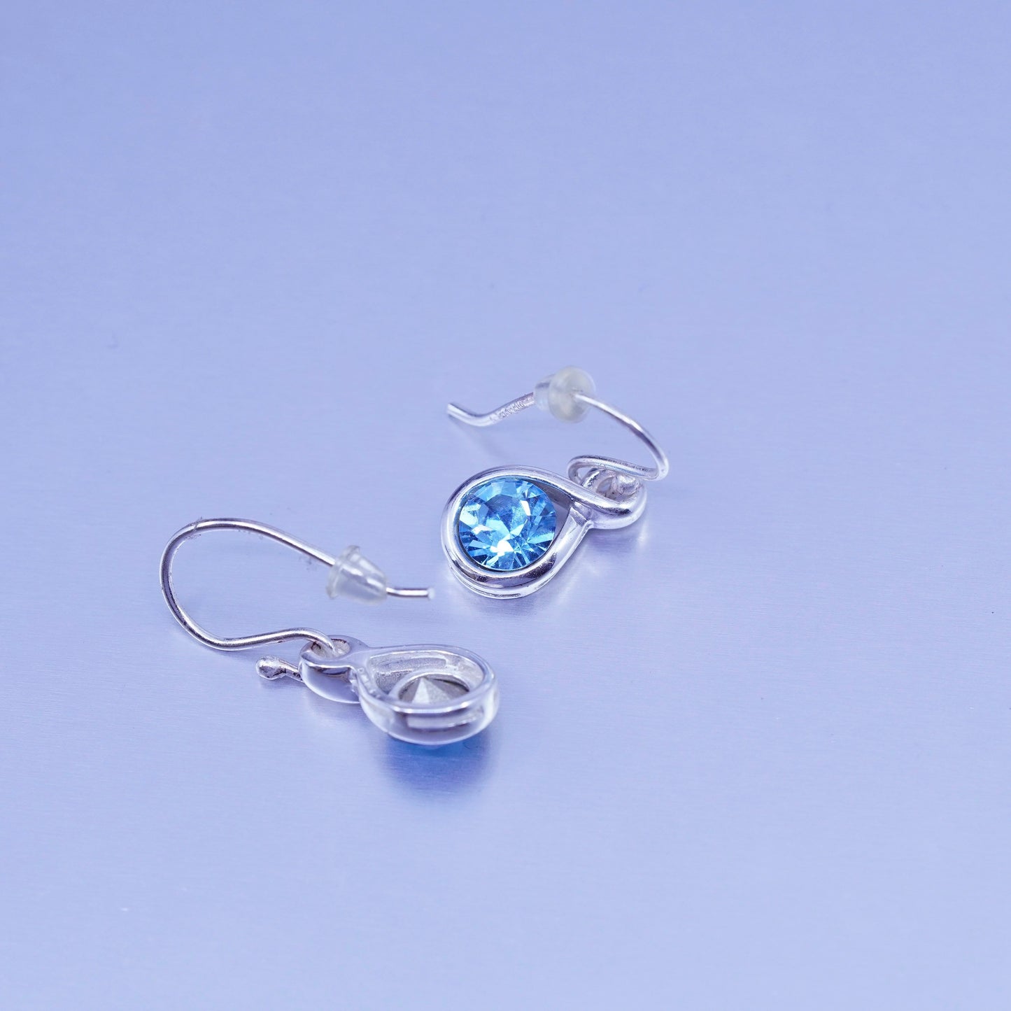 Vintage Sterling 925 silver circle earrings with blue crystal