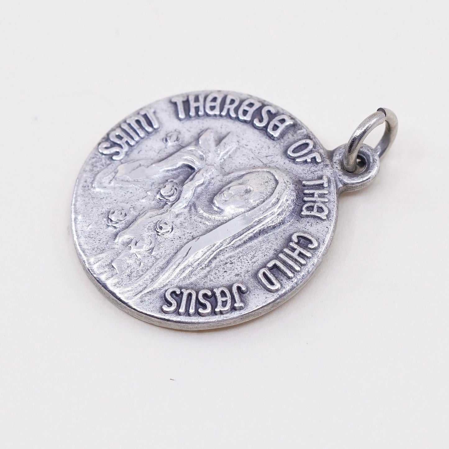 vintage sterling 925 silver pendant charm “Saint Theresa of the child Jesus”