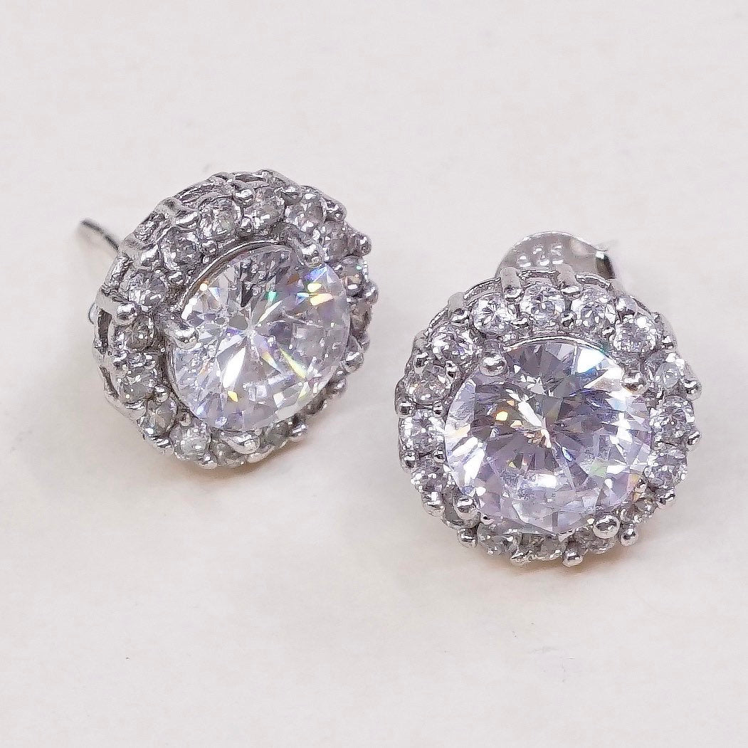 12mm, vtg sterling silver genuine cz studs, fashion minimalist earrings