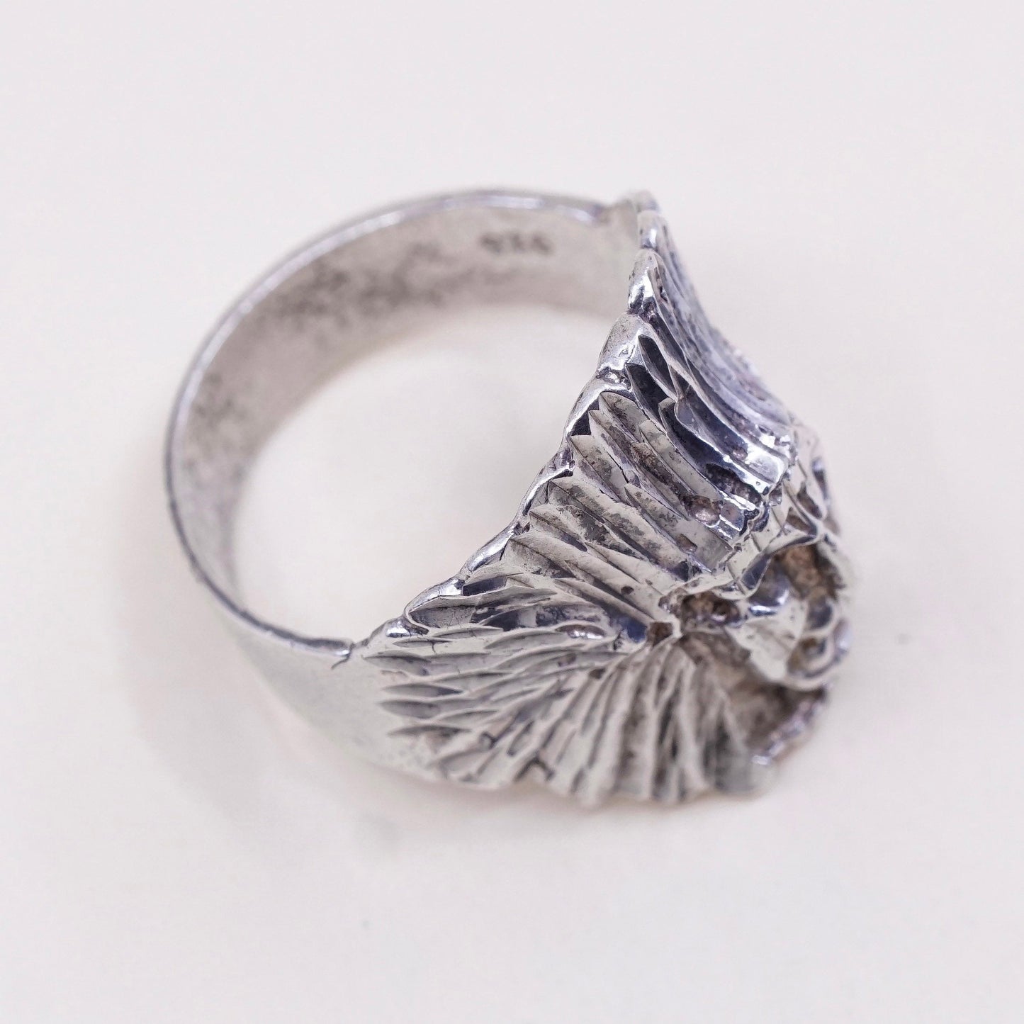 sz 9.25, Native American Sterling silver handmade ring, 925 figurehead band