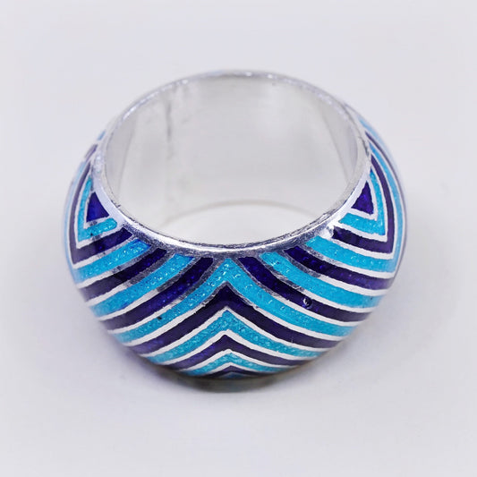 Size 6, vintage Sterling silver handmade ring, 925 band w/ blue enamel Zuni