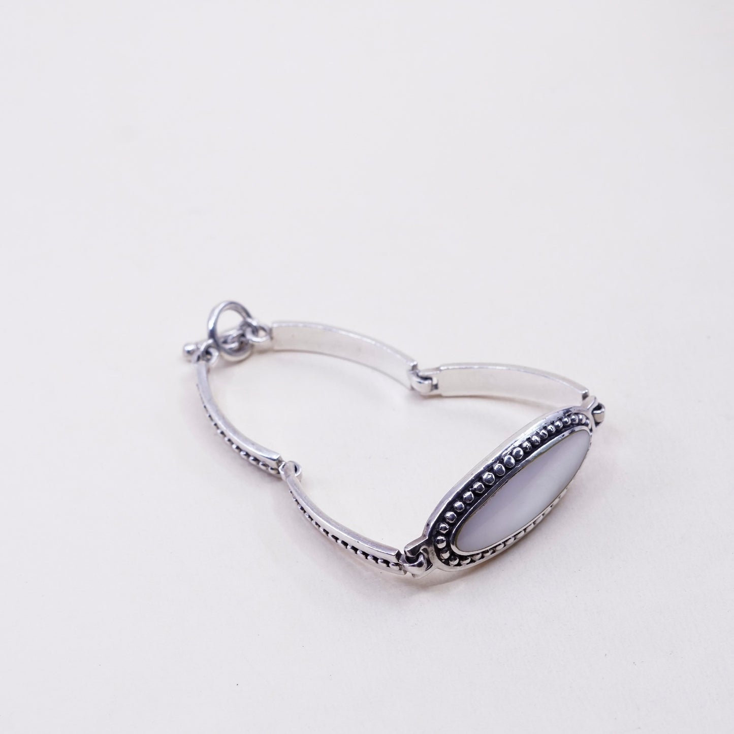 7”, GFS Sterling silver handmade bar bracelet, 925 w/ white mother of pearl