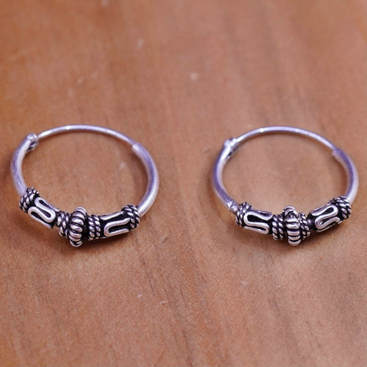 0.5”, vintage Sterling silver handmade earrings, textured 925 hoops