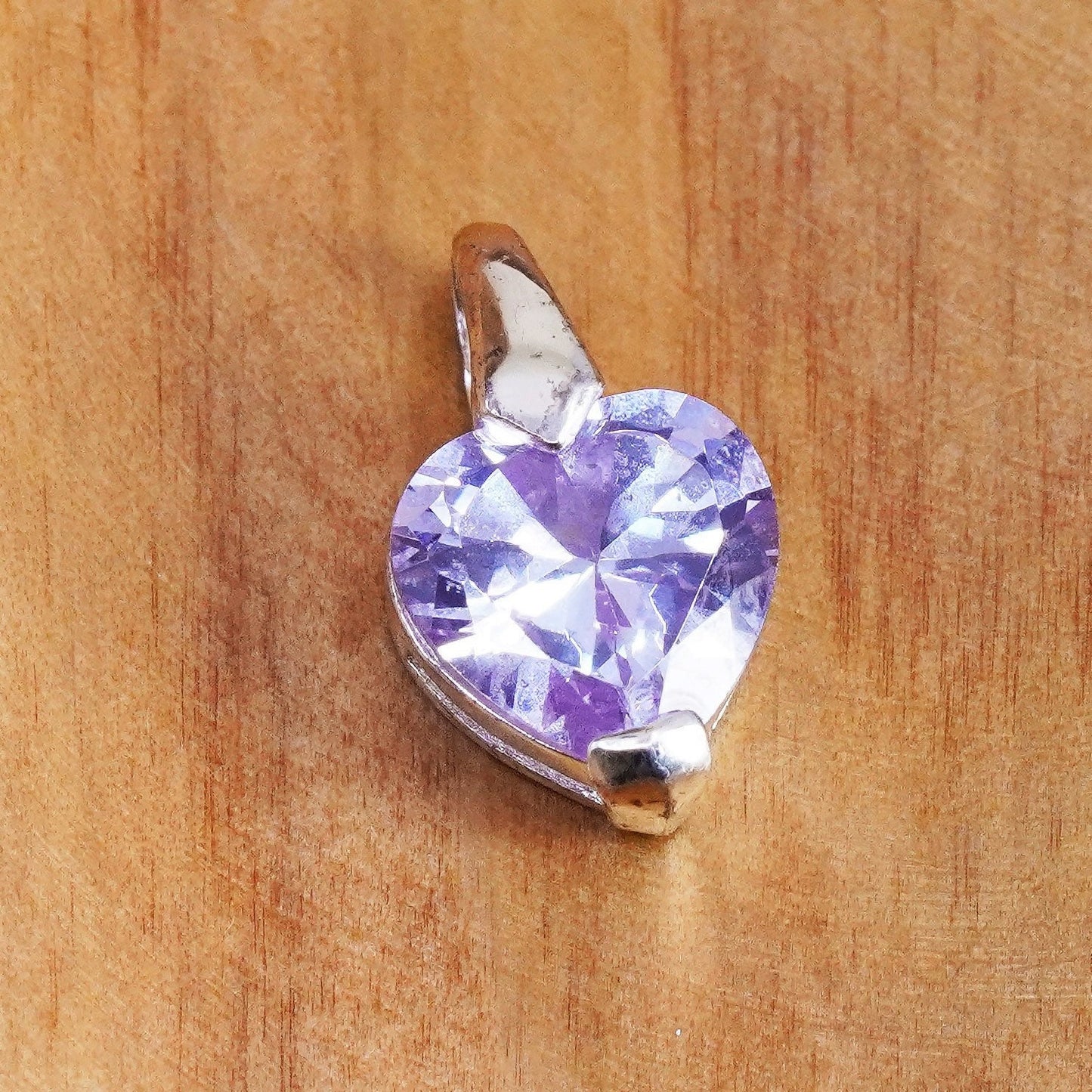 Vintage Sterling 925 silver pendant with heart purple Cz