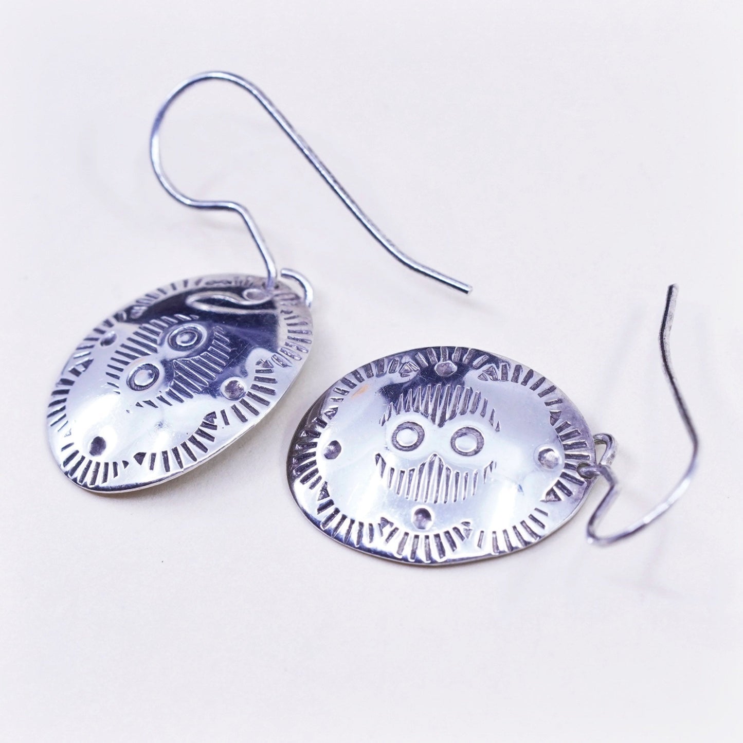 Vintage Hammered textured Disc Sterling 925 Silver Earrings