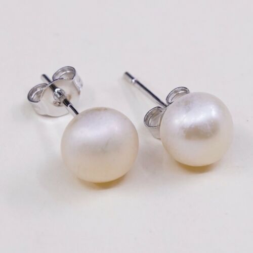 Vtg STERLING SILVER earrings with pearl studs, silver tested