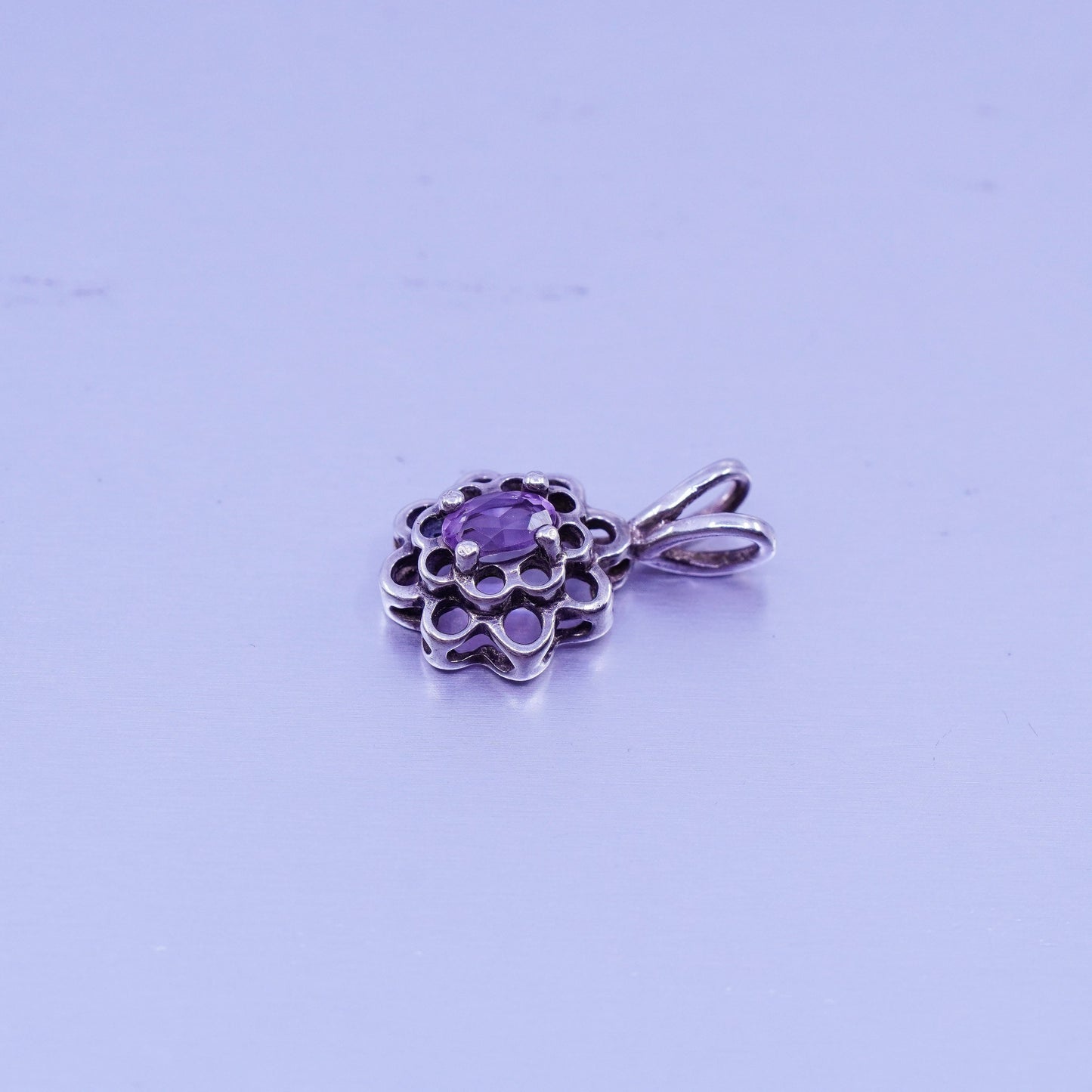 antique sterling 925 silver handmade charm pendant with amethyst