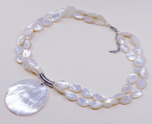 Lucas Lameth LUC Handmade Sterling 925 Silver Chain W/ White Mop Beads Necklace