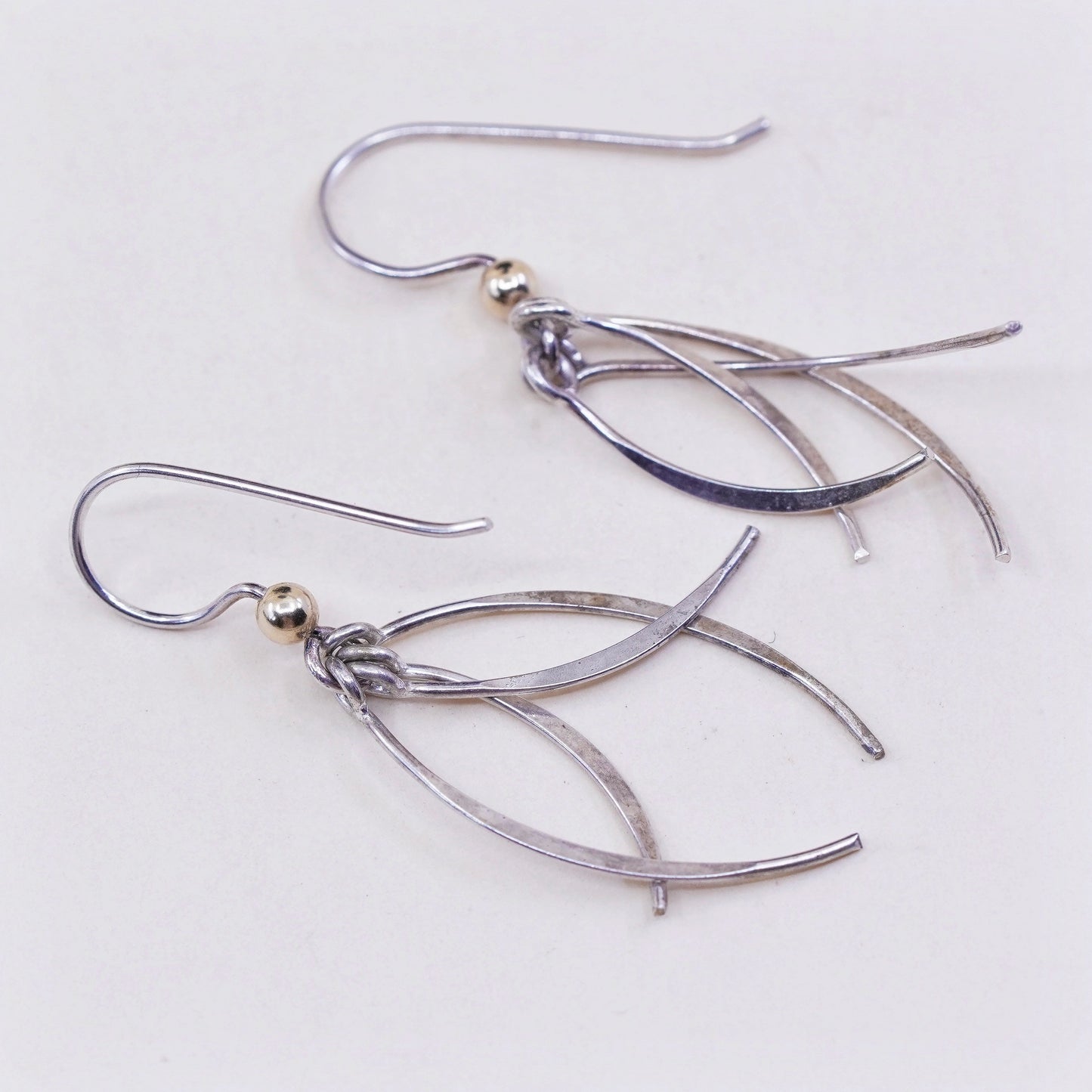 Vintage two tone Sterling silver handmade earrings, 925 fringe 14K gold beads