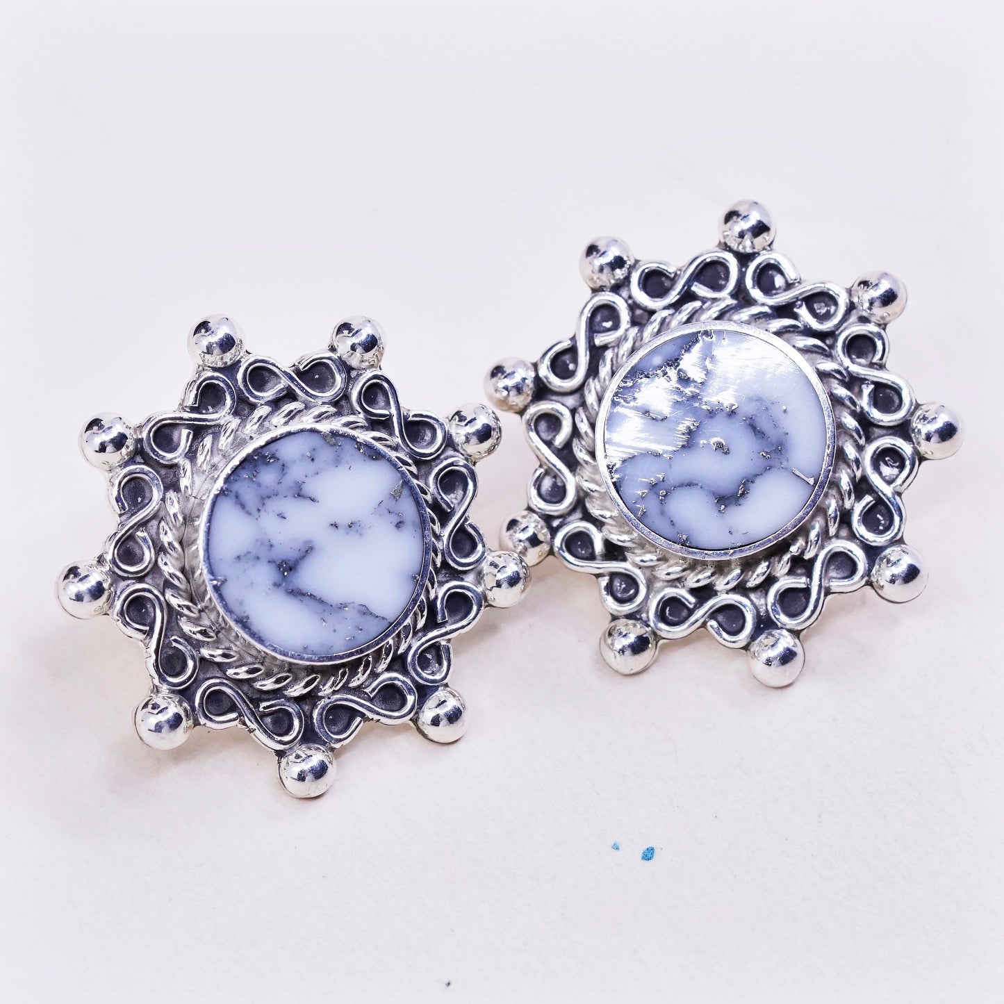 Mexico Sterling silver handmade earrings southwestern 925 studs w/ marble resin