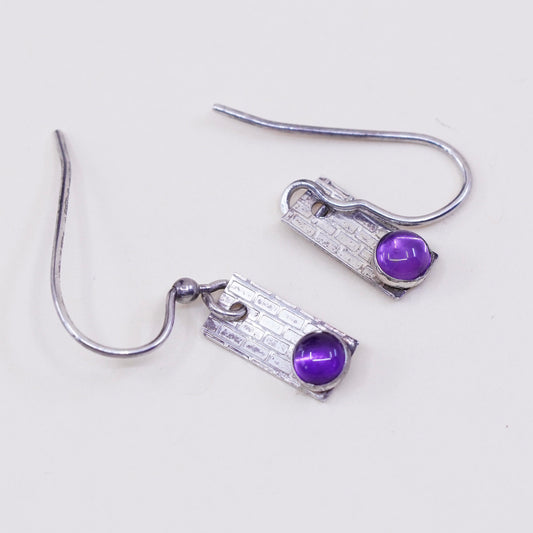 sterling silver handmade earrings, 925 silver with circle shaped amethyst drops