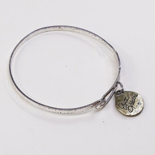 8”, Vtg Antique Silver Tone Bracelet Bangle With Brass Heart Charm