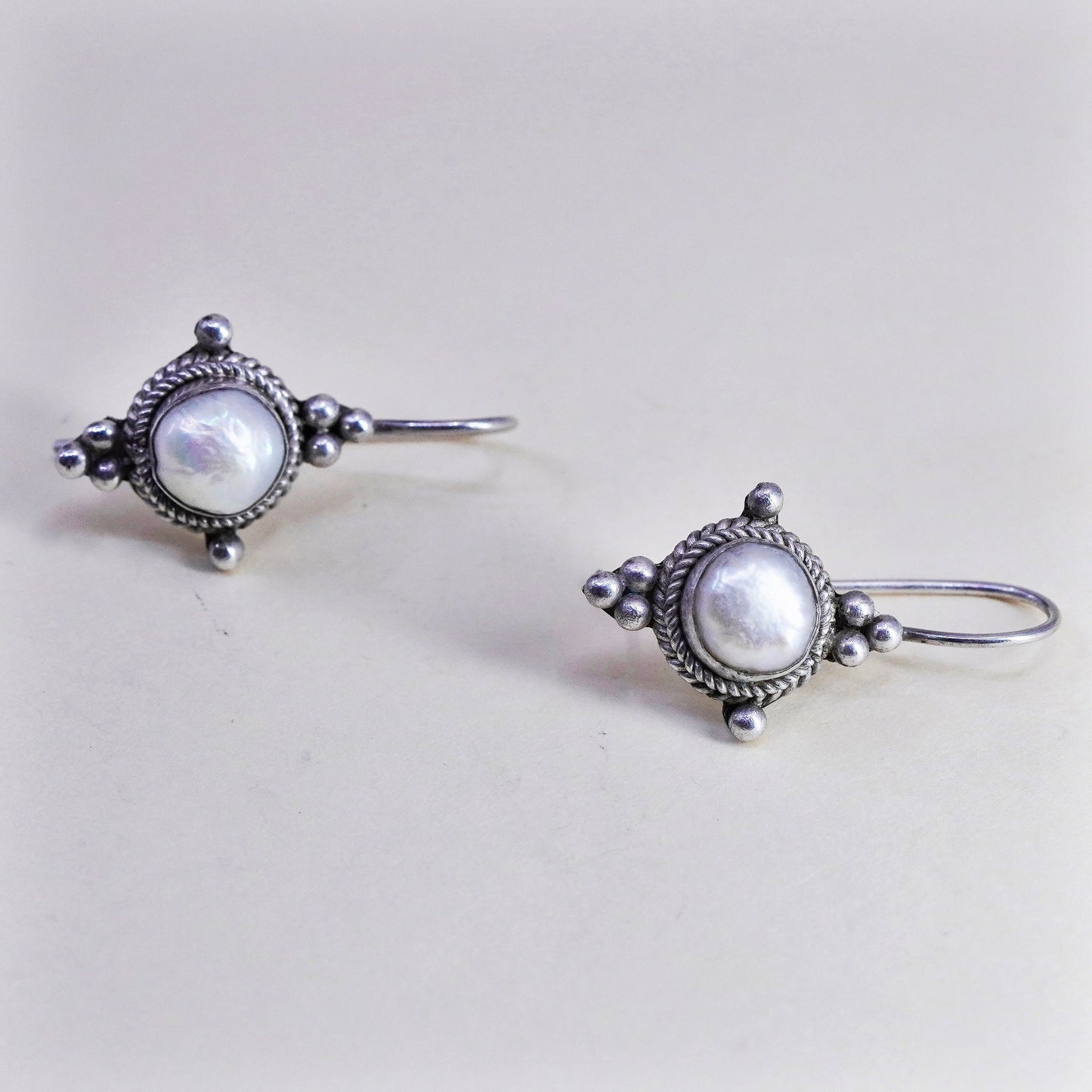 Vintage BA Suarti Sterling 925 silver handmade earrings with pearl and beads