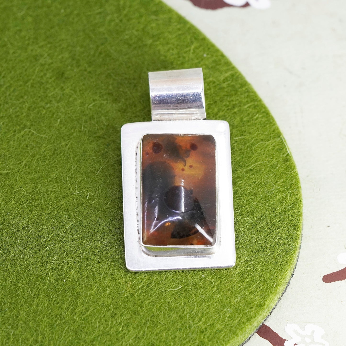 Vintage sterling 925 silver handmade pendant with amber