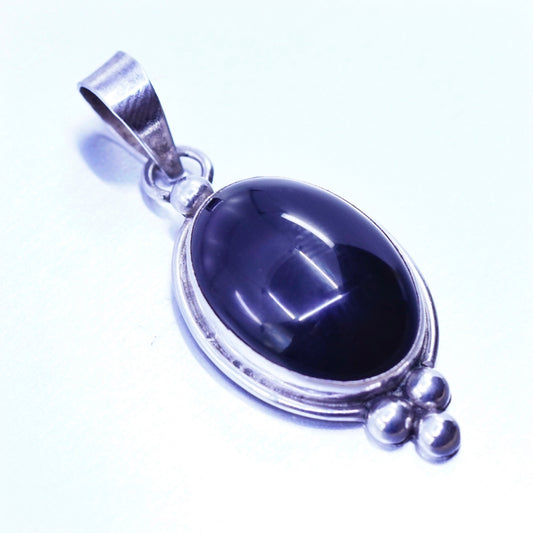 antique sterling 925 silver handmade pendant with oval obsidian