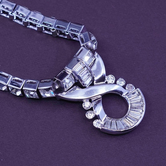 15” 1947 DORSONS Jubilee Sterling 925 silver Rhinestone Pendant Choker necklace