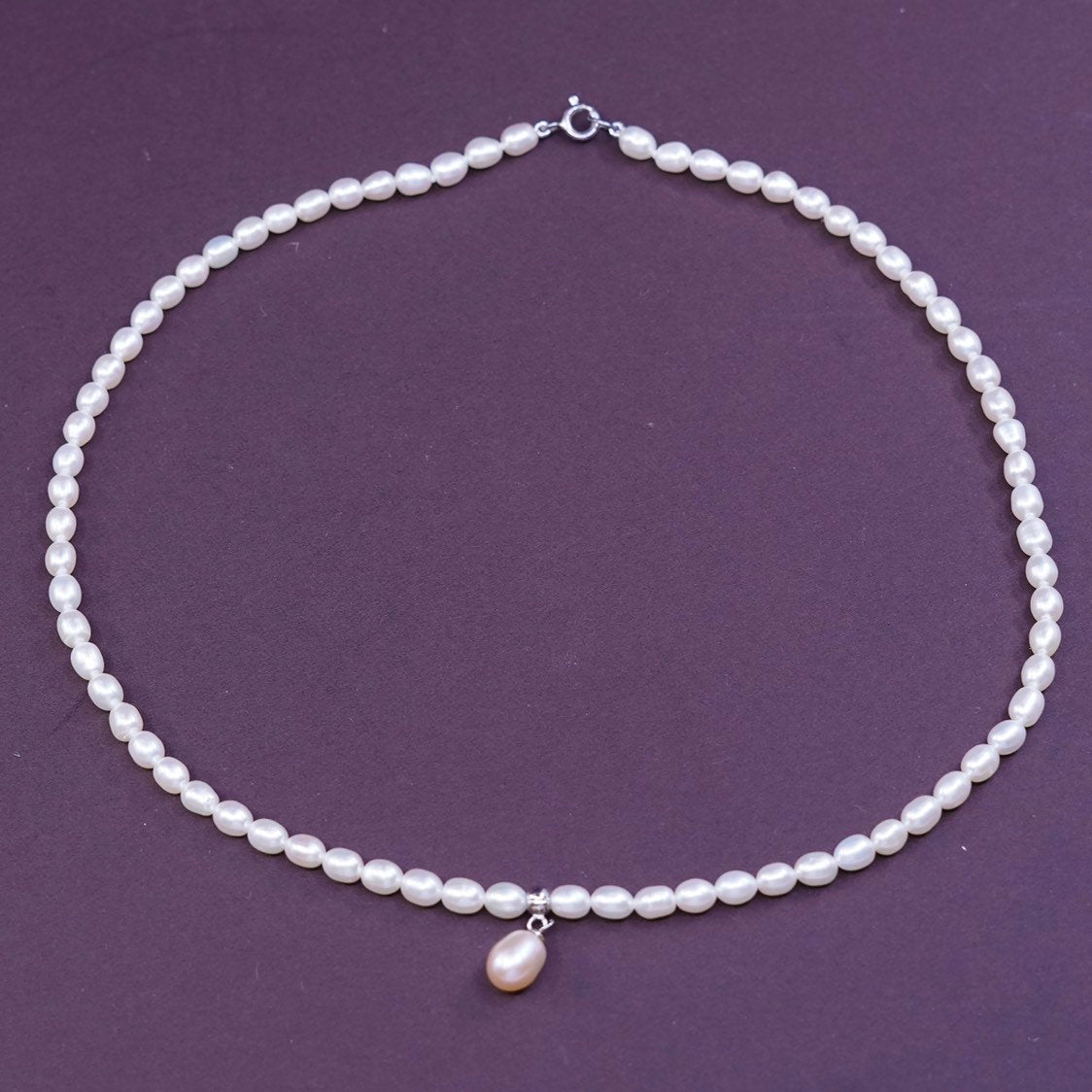 17", Sterling silver handmade necklace, 925 clasp w/ 4mm freshwater pearl