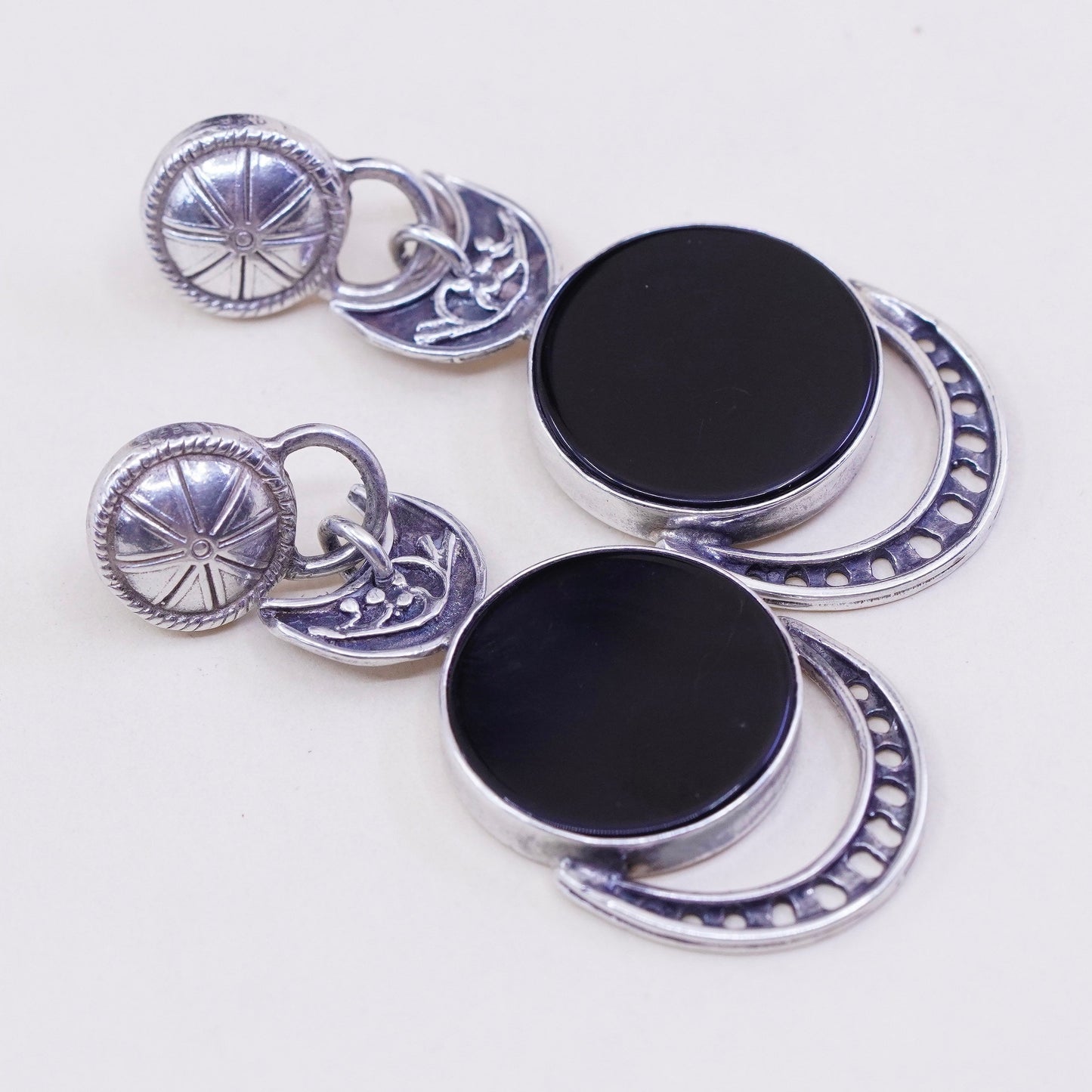 Vintage Israel Sterling 925 silver handmade earrings with obsidian