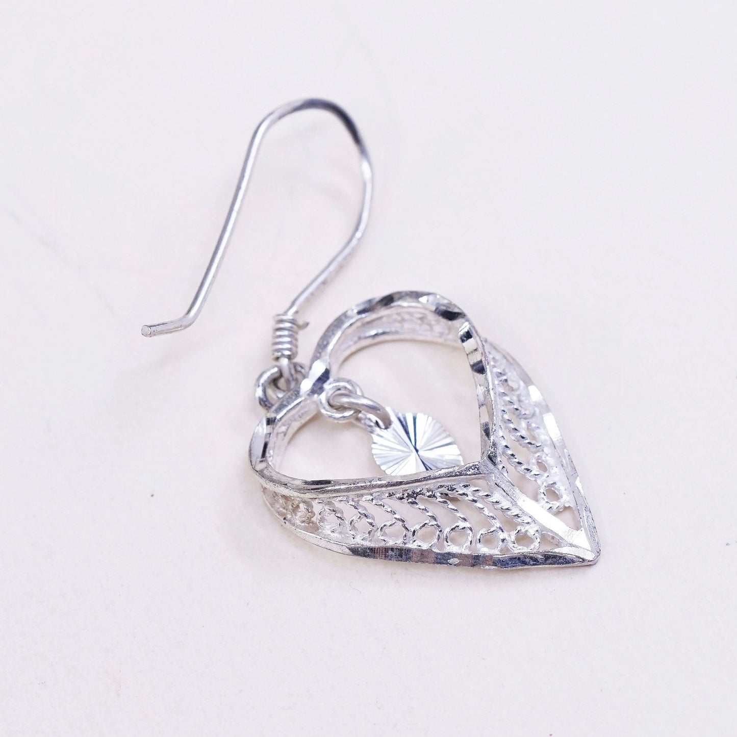 Vintage sterling silver handmade earrings 925 filigree heart