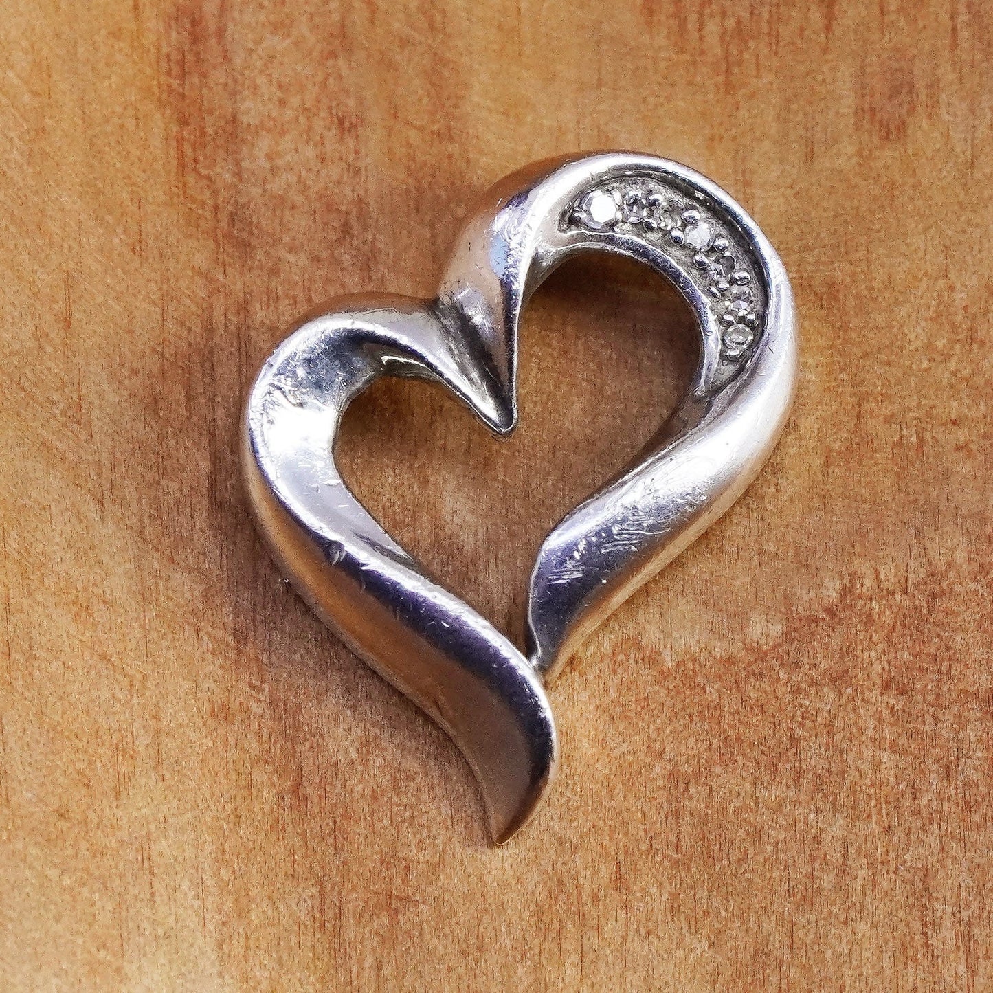 Vintage Sterling 925 silver handmade heart pendant with diamond