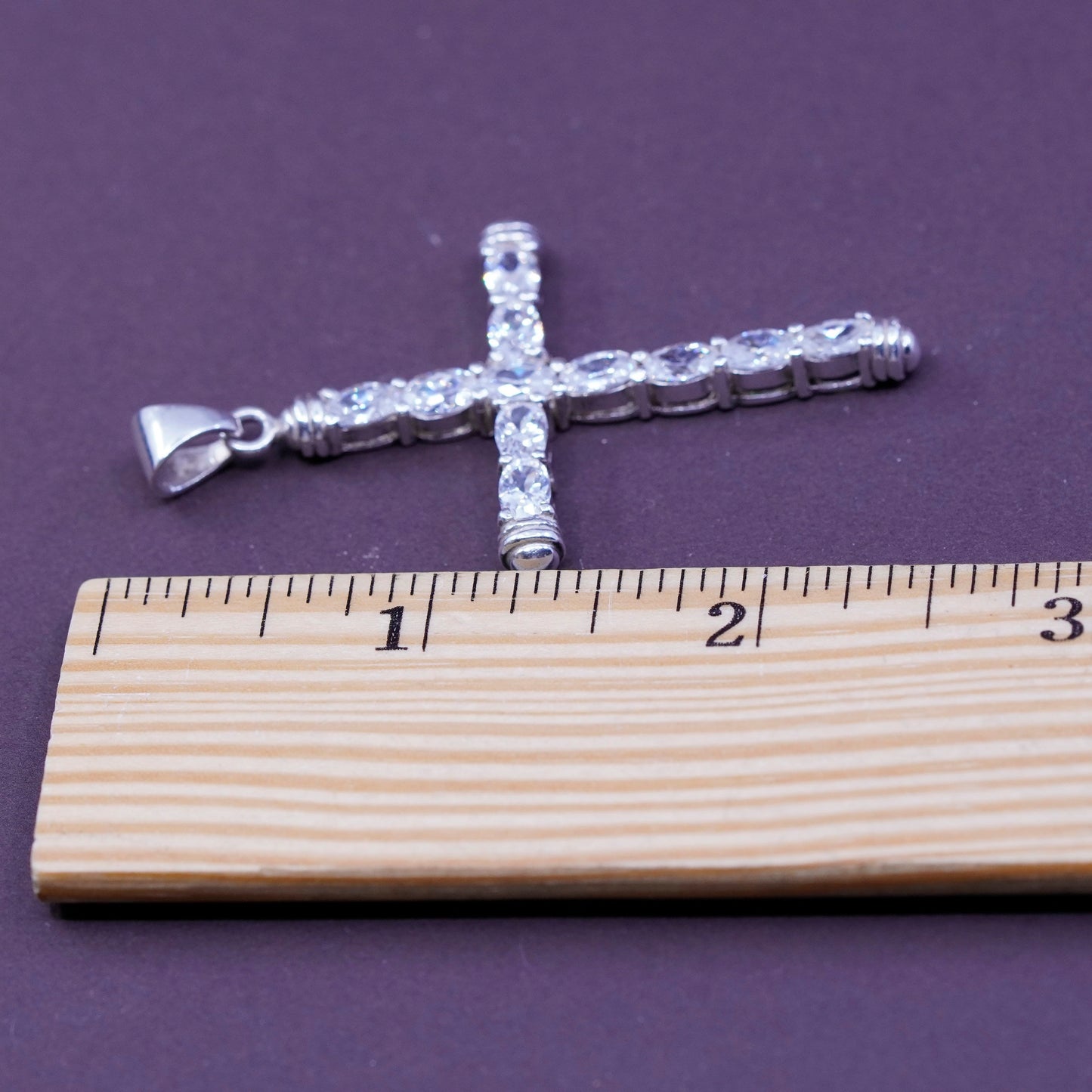 Vintage Sterling silver handmade pendant, 925 cross with Clear crystal