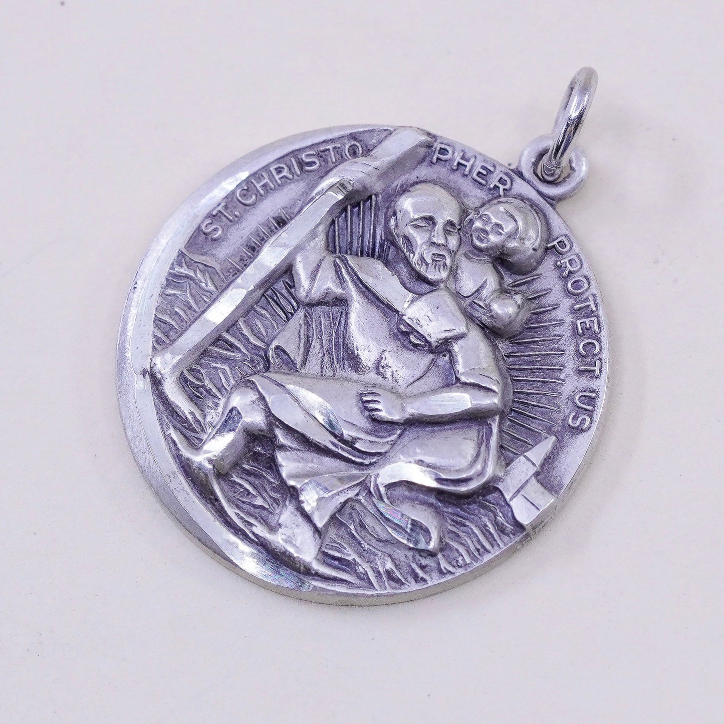 vtg Theda sterling 925 silver tag charm pendant “Saint Christopher protect us