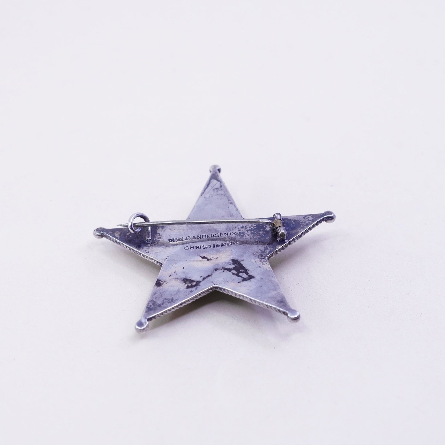 vtg LD Andersen Christiania Sterling silver handmade brooch, 925 bead star pin