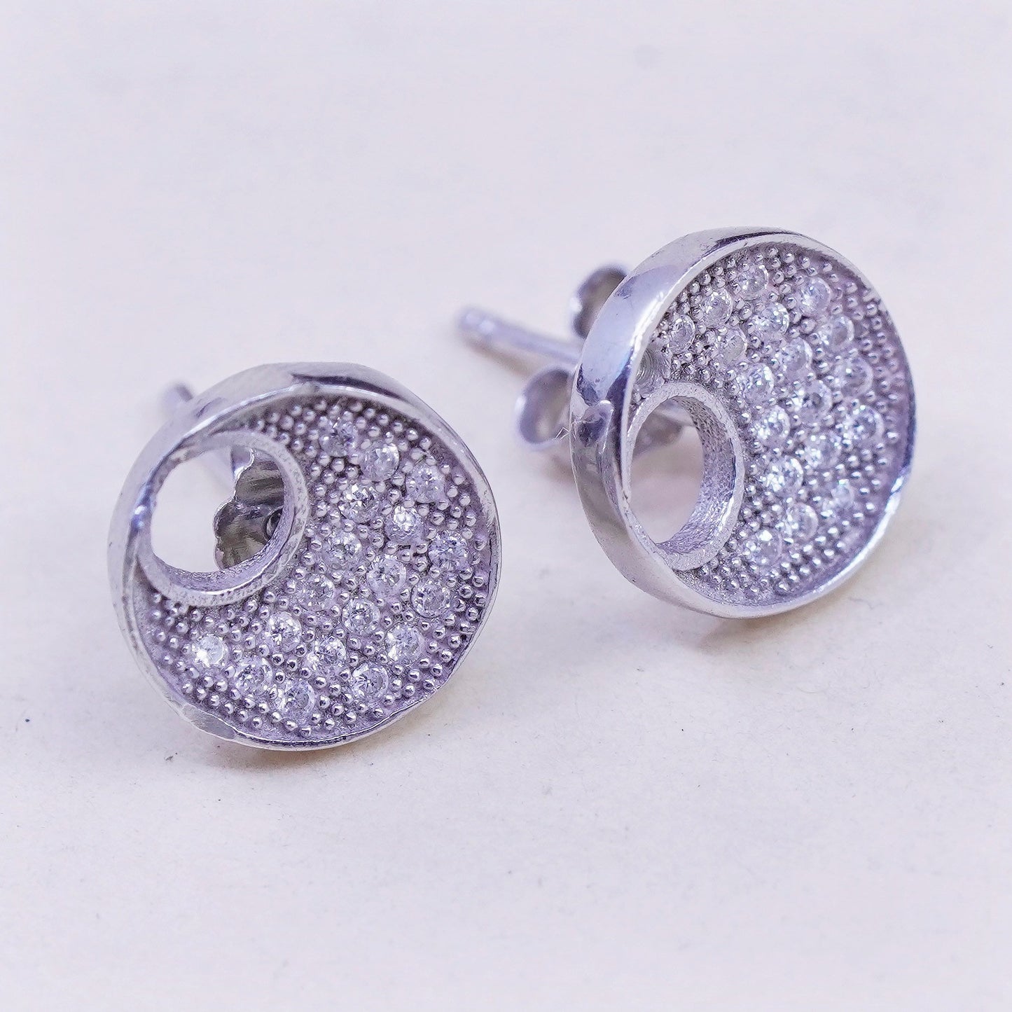 10mm, Vintage sterling 925 silver genuine moon cz studs, earrings