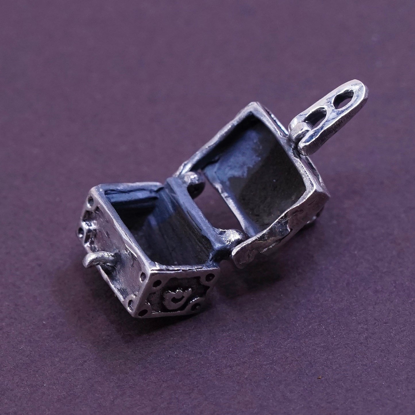vtg Sterling silver prayer box pendant, 925 handmade locket charm